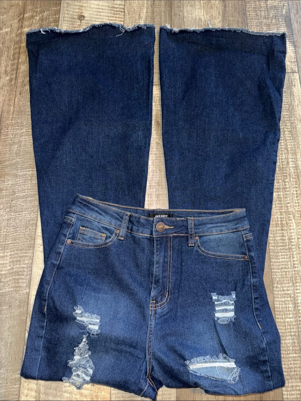 JACK DAVID Dark Blue Distressed FLARE -Leg Jeans- size 7